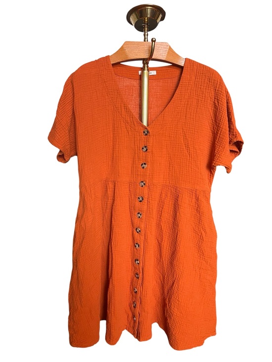 Madewell Dresses & Skirts - Madewell Orange Button-Front Cotton Gauze Textured Dress Large
